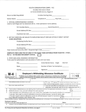 Youth Conservation Corps Enrollee Information Sheet