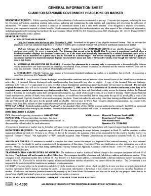 Claim for Standard Government Headstone or Marker
