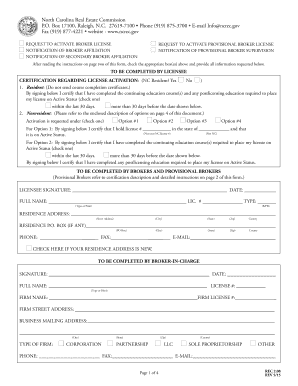 North Carolina Broker License Activation Form