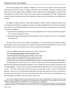 Affidavit to Vacate Default Judgment in Landlord Tenant Proceeding