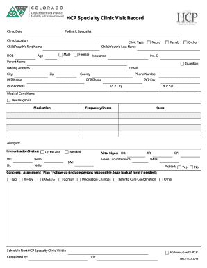 HCP Specialty Clinic Visit Record