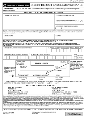VA Form 29-0309 Direct Deposit Enrollment/Change