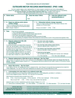 Texas Outboard Motor Records Maintenance Form