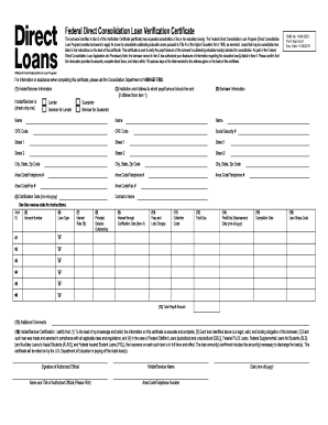Federal Direct Consolidation Loan Verification Certificate