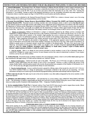 SF 180 Request Pertaining to Military Records