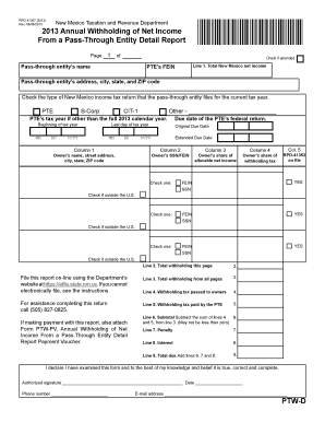 New Mexico Annual Withholding of Net Income From a Pass-Through Entity Detail Report