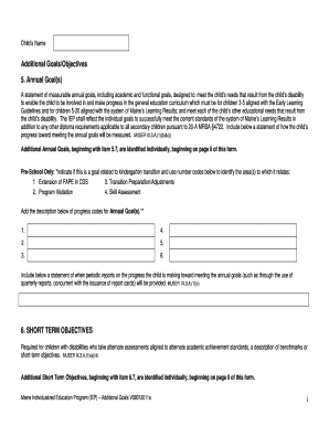 Maine Individualized Education Program (IEP) Additional Goals