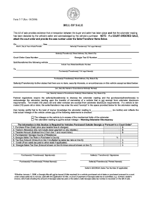Georgia Bill of Sale Form T-7