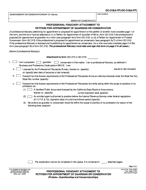 Professional Fiduciary Attachment to Petition for Appointment of Guardian or Conservator
