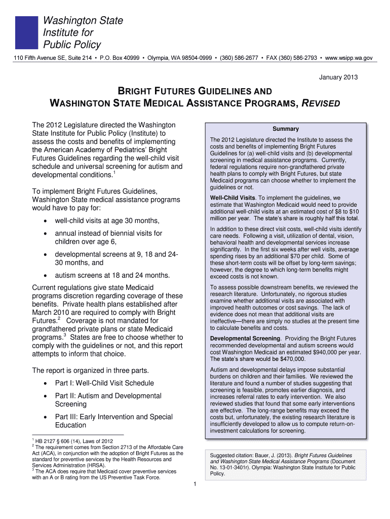 Fillable Online wsipp wa Bright Futures Guidelines and Washington State