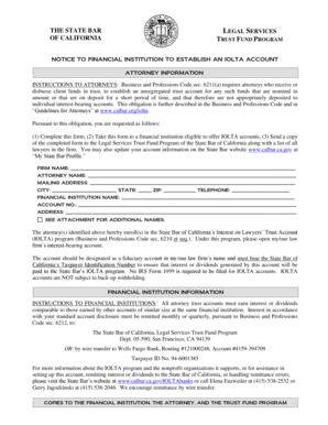 California IOLTA Account Notice to Financial Institution