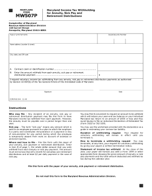 Maryland Income Tax Withholding Form for Annuity, Sick Pay and Retirement Distributions