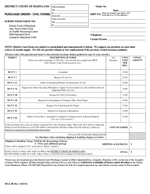 District Court of Maryland Civil Forms Purchase Order
