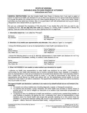 Arizona Durable Health Care Power of Attorney