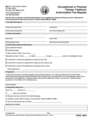Washington State Occupational Physical Therapy Authorization Fax Request