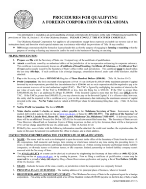 Certificate of Qualification for Foreign Corporation in Oklahoma