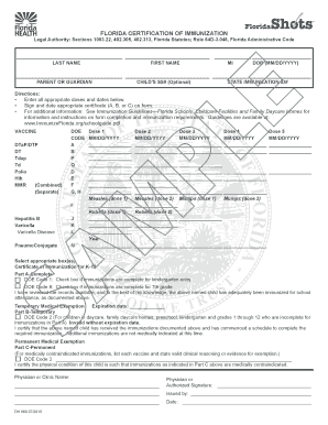 Florida Certification of Immunization