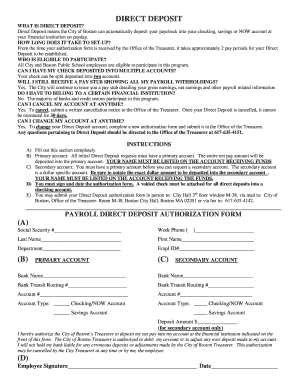 City of Boston Direct Deposit Authorization Form