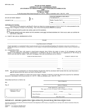 New Jersey Affidavit of Consideration for Sheriff’s Deed