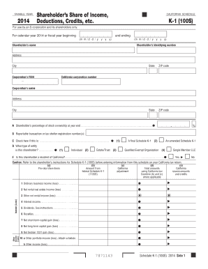 California Schedule K-1 (100S) Form