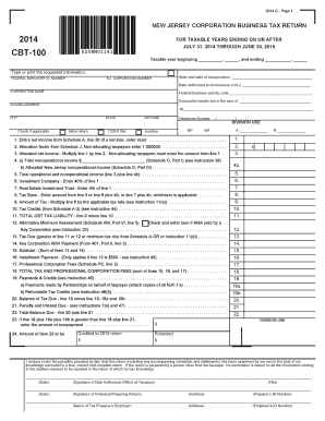 New Jersey Corporation Business Tax Return