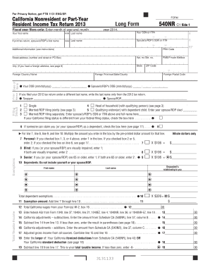 California Nonresident or Part-Year Resident Income Tax Return 2013