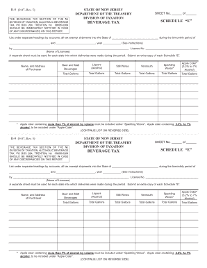 New Jersey Alcoholic Beverage Tax Schedule E