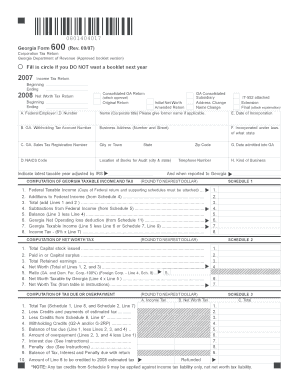 Georgia Form 600 Corporation Tax Return
