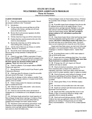 Utah Weatherization Assistance Program Warm Air Furnace Inspection Form