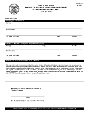 New Jersey Waiver of Seller’s Filing Requirement