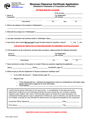 Washington Revenue Clearance Certificate Application