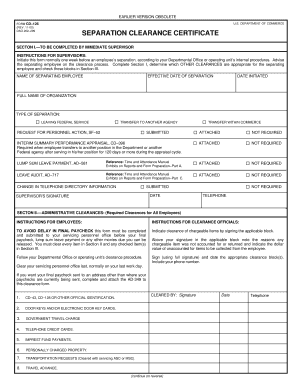 US Department of Commerce Separation Clearance Certificate