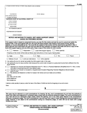 Notice and Motion to Cancel Support Order Based on Presumed Income