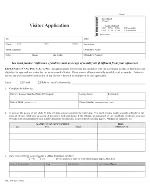 Ohio Visitor Application Form