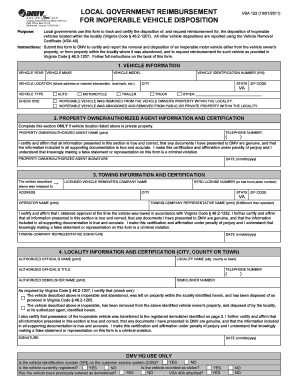 Virginia VSA 122 Inoperable Vehicle Disposition Form