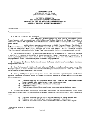 CalHFA CalPLUS ZIP Extra Promissory Note