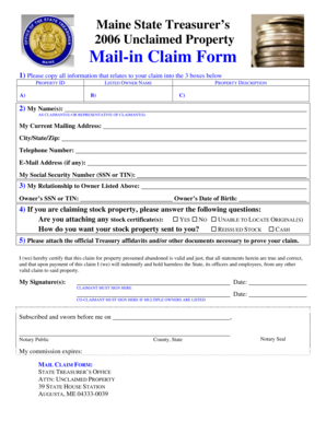 Maine Unclaimed Property Mail-in Claim Form