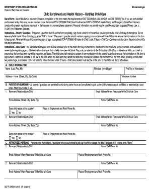 Child Enrollment and Health History Form