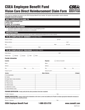 CSEA Vision Care Direct Reimbursement Claim Form