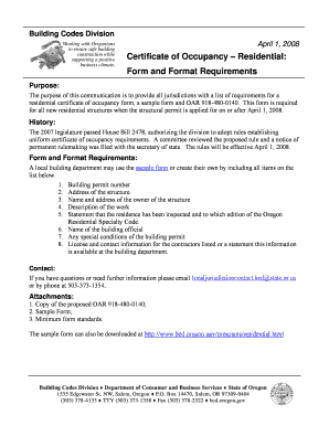 Residential Certificate of Occupancy Form