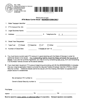 IFTA Motor Carrier Decal Reorder Form