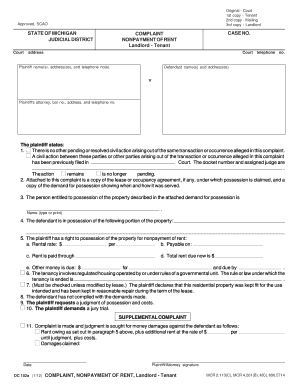 Michigan Nonpayment of Rent Complaint