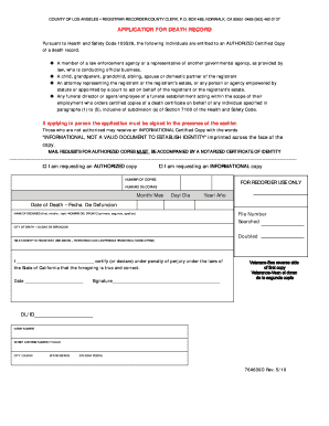 California Death Record Application