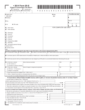 Oregon S Corporation Tax Return Form 20-S