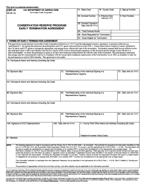 USDA CRP-1 Early Termination Agreement