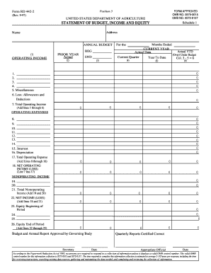 USDA Statement of Budget Income and Equity