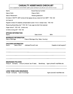 Casualty Assistance Checklist for Retired Soldiers