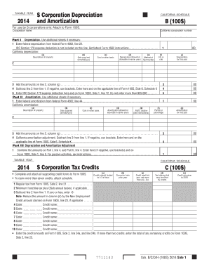 2014 Schedule BCDH (100S) -- S Corp Depreciation and Amortization; S Corp Tax Credits; S Corp Capital Gains and Losses and Built-in Gains; S Corp Dividend Income Deduction - ftb ca