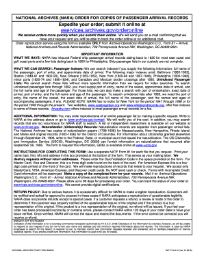 National Archives Passenger Arrival Records Order Form