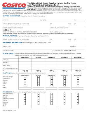 Costco Mail Order Pharmacy Patient Profile Form